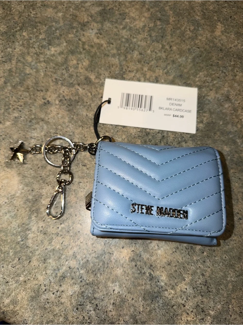 NWT Steve Madden Blue Quilted Card Case Keychain